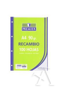 RECAMBIO T.FOLIO 4 TALADROS CUADRICULA 3X3 PAPEL 90GR. PREMIER.