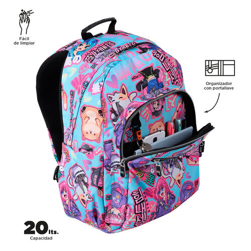 Mochila Escolar PC 14 Eco-Friendly Totto Anime Girls, Doble, 44cm.