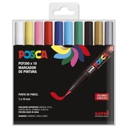 ROTULADOR POSCA PCF-350 PINCEL ESTUCHE DE 10 COLORES SURTIDOS.