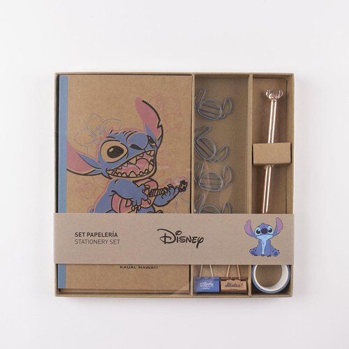 SET PAPELERIA STITCH CUADERNO A5 + CLIPS + PEN + WASHI TAPE.