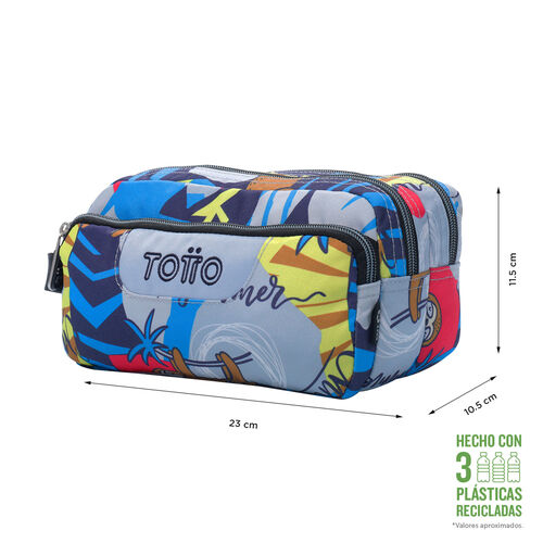 Estuche escolar eco-friendly tres compartimentos multicolor Lazel - Agapec. TOTTO.