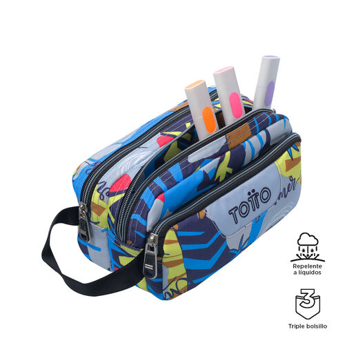 Estuche escolar eco-friendly tres compartimentos multicolor Lazel - Agapec. TOTTO.