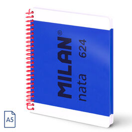 CUADERNO A5 ESPIRAL TAPA DURA 80H LISAS MILAN NATA 624 AZUL. MILAN.