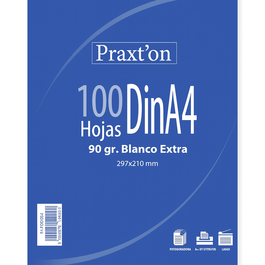 PAPEL A4 90GR PAQUETE 100 HOJAS LISO BLANCO. PRAXTON.