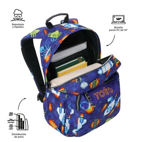 MOCHILA ACUARELES SPACE BLUE. TOTTO.