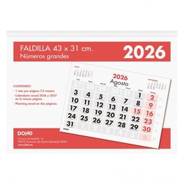 CALENDARIO 2026 TIPO FALDILLA 43 x 31 cm Números GRANDES. DOHE.