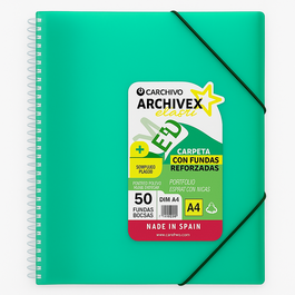 CARPETA DE FUNDAS. 50 FUNDAS. ESPIRAL. VERDE. CARCHIVO.