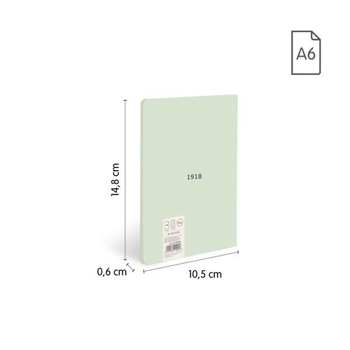 BLOCK A6 ENCOLADO. Papel cuadriculado, 48 hojas de 95 gr/m², colección 430 since 1918, verde.