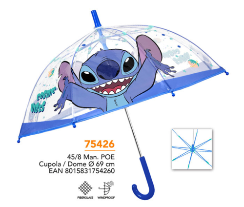 PARAGUAS INFANTIL 45/8 TIPO CÚPULA. STITCH.