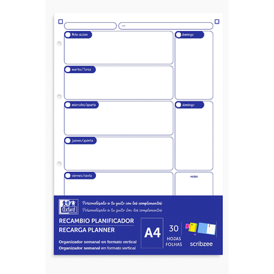 RECAMBIO A4 4 TALADROS PLANNING SEMANAL OXFORD