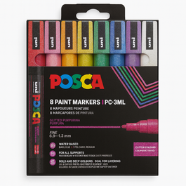 ROTULADOR POSCA PC-3ML 1,3 PAQUETE 8 COLORES PURPURINA