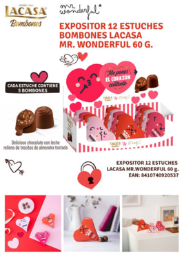EXPOSITOR 12 ESTUCHES BOMBONES LACASA MR WONDERFUL 60 GRS