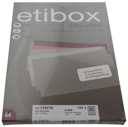 ETIQUETAS INKJET & LASER A4 ETIBOX 38x21,2 65 ETIQUETAS POR HOJA. CAJA 100H