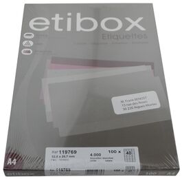 ETIQUETAS INKJET & LASER A4 ETIBOX 55.5x29,7 40 ETIQUETAS POR HOJA. CAJA 100H