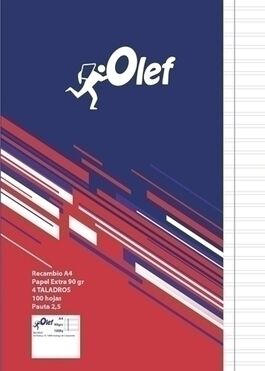 RECAMBIO A4 4 TALADROS. PAUTA 2.5MM. 90GR. 100H.