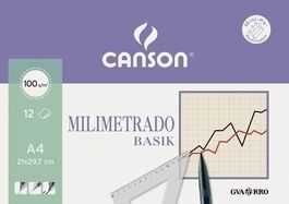 PAPEL MILIMETRADO A4 LÁMINA BASIK CANSON. PACK 12.
