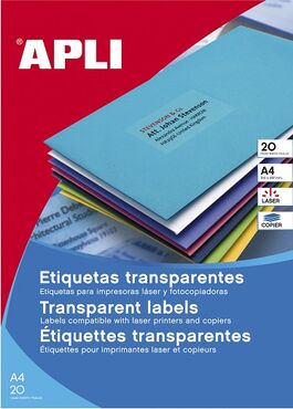 ETIQUETAS ADHESIVAS TRANSPARENTES A4 PARA EXTERIORES PACK 20