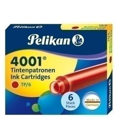 TINTA PARA PLUMA EN CARTUCHOS. PELIKAN. 4001. ROJO. PACK 6.