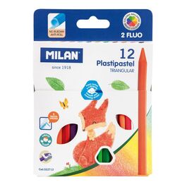 MILAN Caja 12 Plastipastel triangulares (contiene 2 colores fluo)