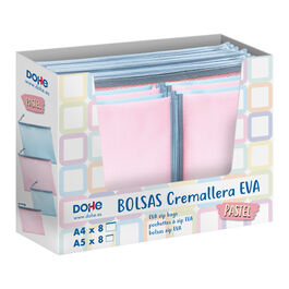 Bolsa Cremallera DOHE TAMAÑO A4 COLOR AZUL PASTEL EVA de 400 micras tacto Soft Pastel, formato Apaisado